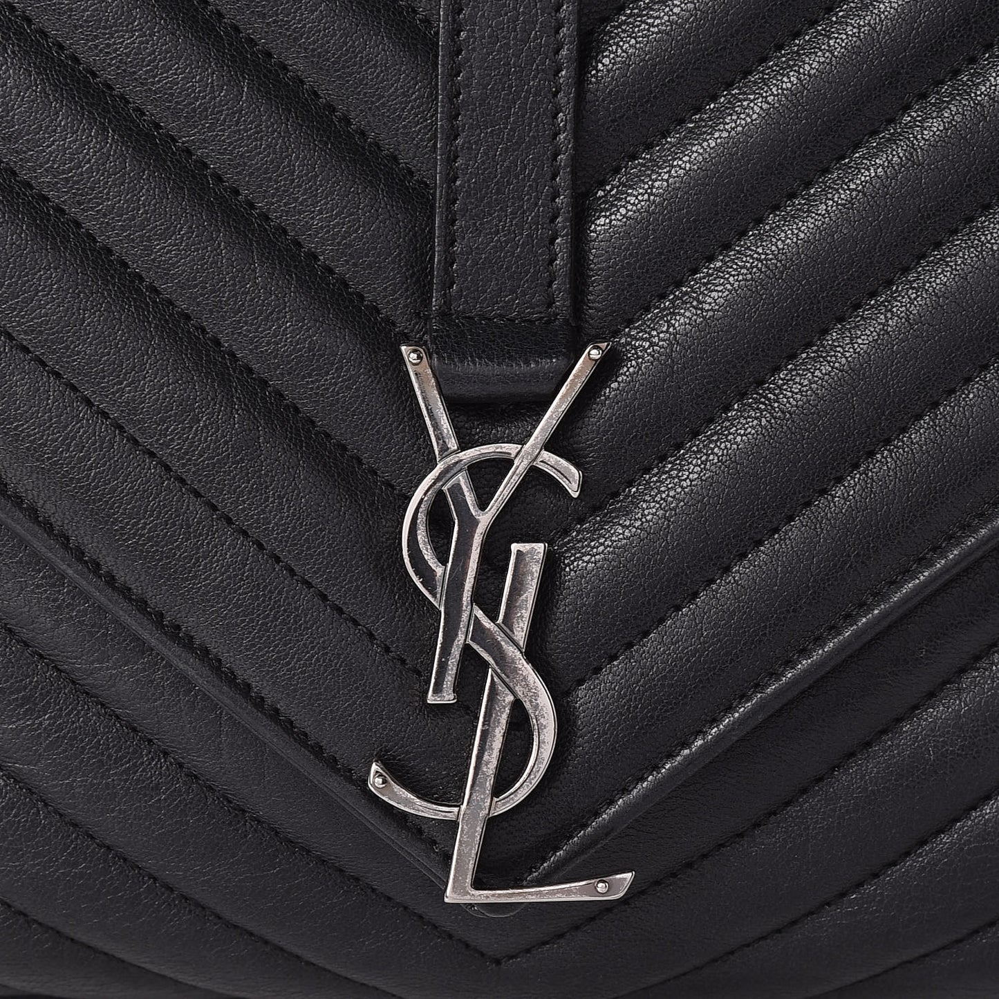 Sheepskin Matelasse Chevron Monogram Large College Satchel Black
