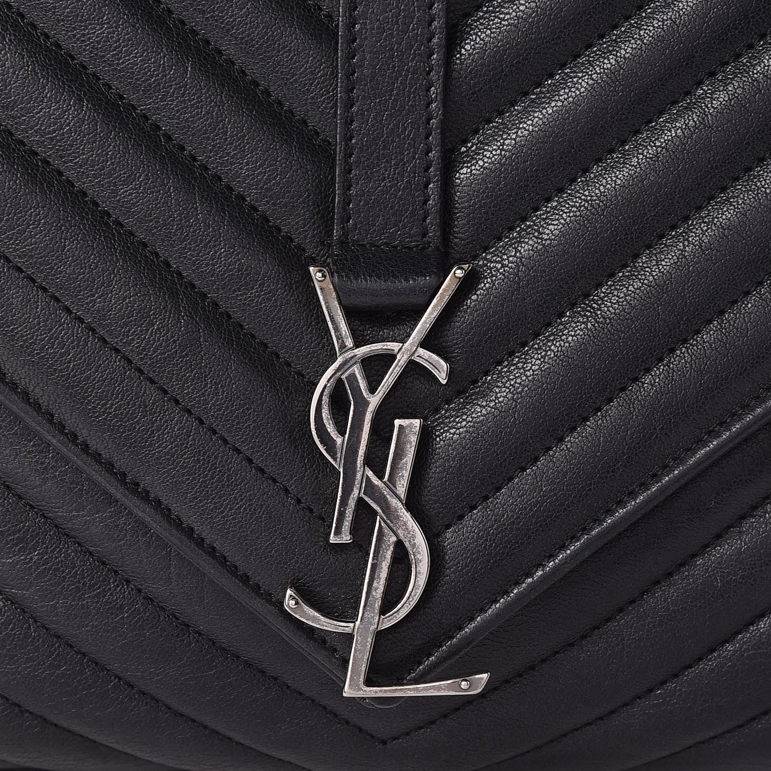 Saint Laurent Sheepskin Matelasse Chevron Monogram Large College Satchel Black 8 of 10