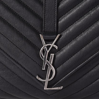 Saint Laurent Sheepskin Matelasse Chevron Monogram Large College Satchel Black 8 of 10