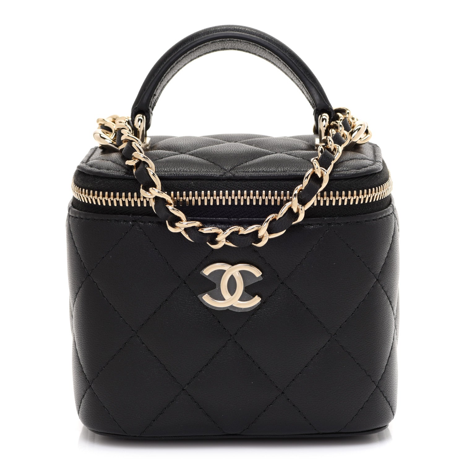 Chanel Lambskin Quilted Top Handle Mini Vanity Case With Chain Black 1 of 9