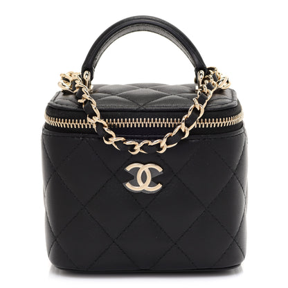 Chanel Lambskin Quilted Top Handle Mini Vanity Case With Chain Black 1 of 9