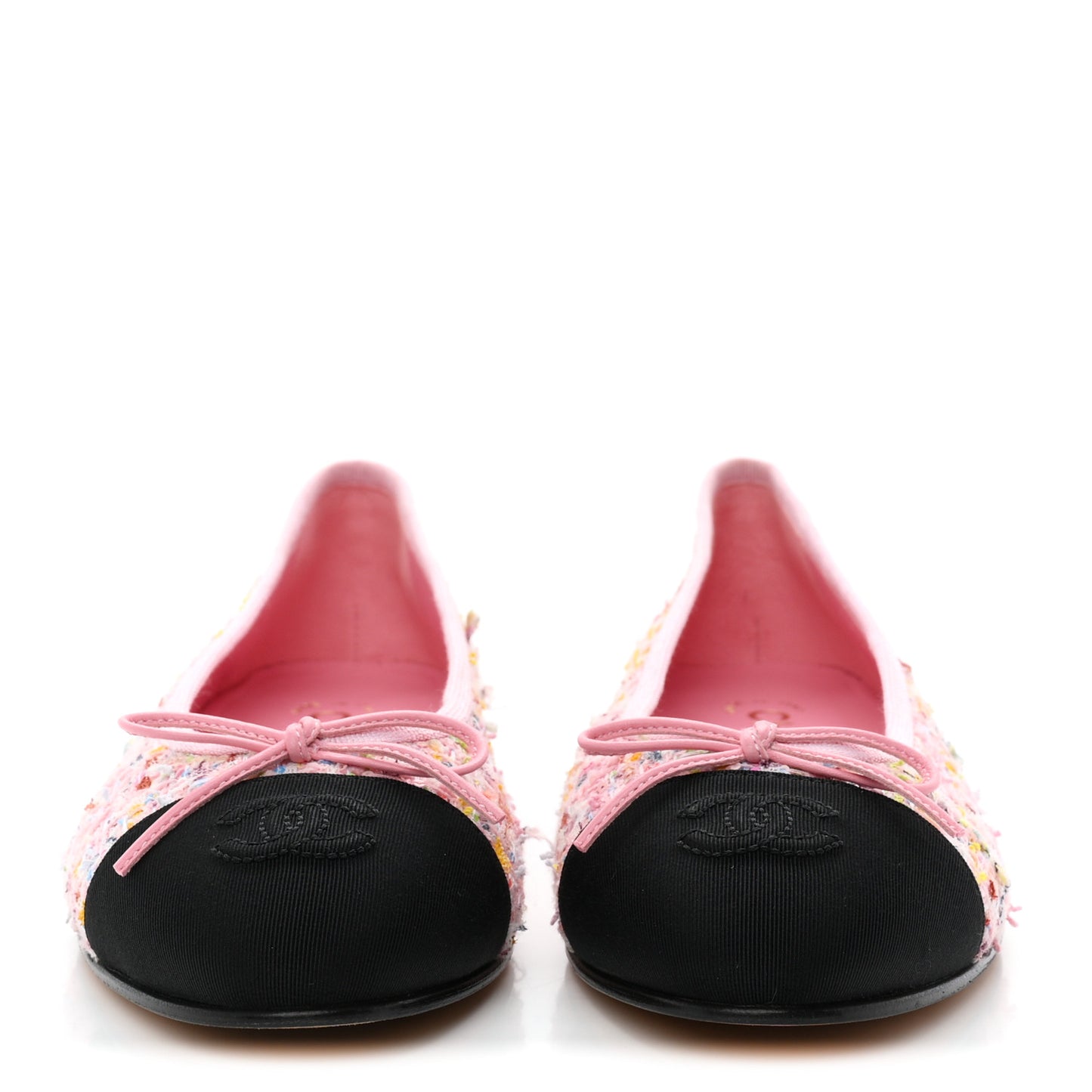 Tweed Sequin Grosgrain Cap Toe Ballet Flats 36.5 Light Pink Multicolor Black