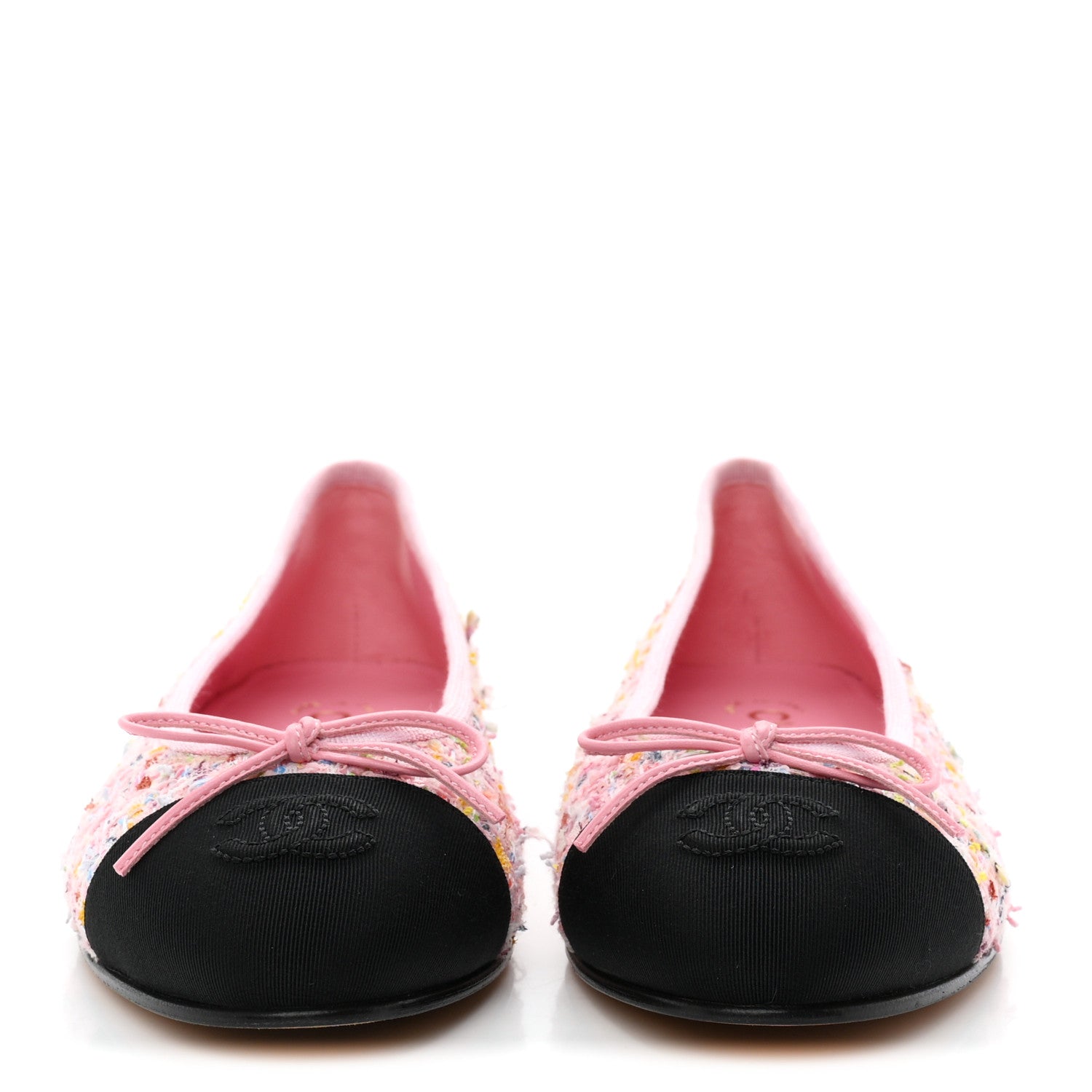 Chanel Tweed Sequin Grosgrain Cap Toe Ballet Flats 36.5 Light Pink Multicolor Black 3 of 9