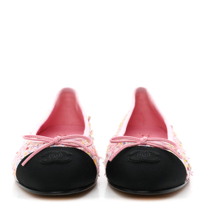 Chanel Tweed Sequin Grosgrain Cap Toe Ballet Flats 36.5 Light Pink Multicolor Black 3 of 9