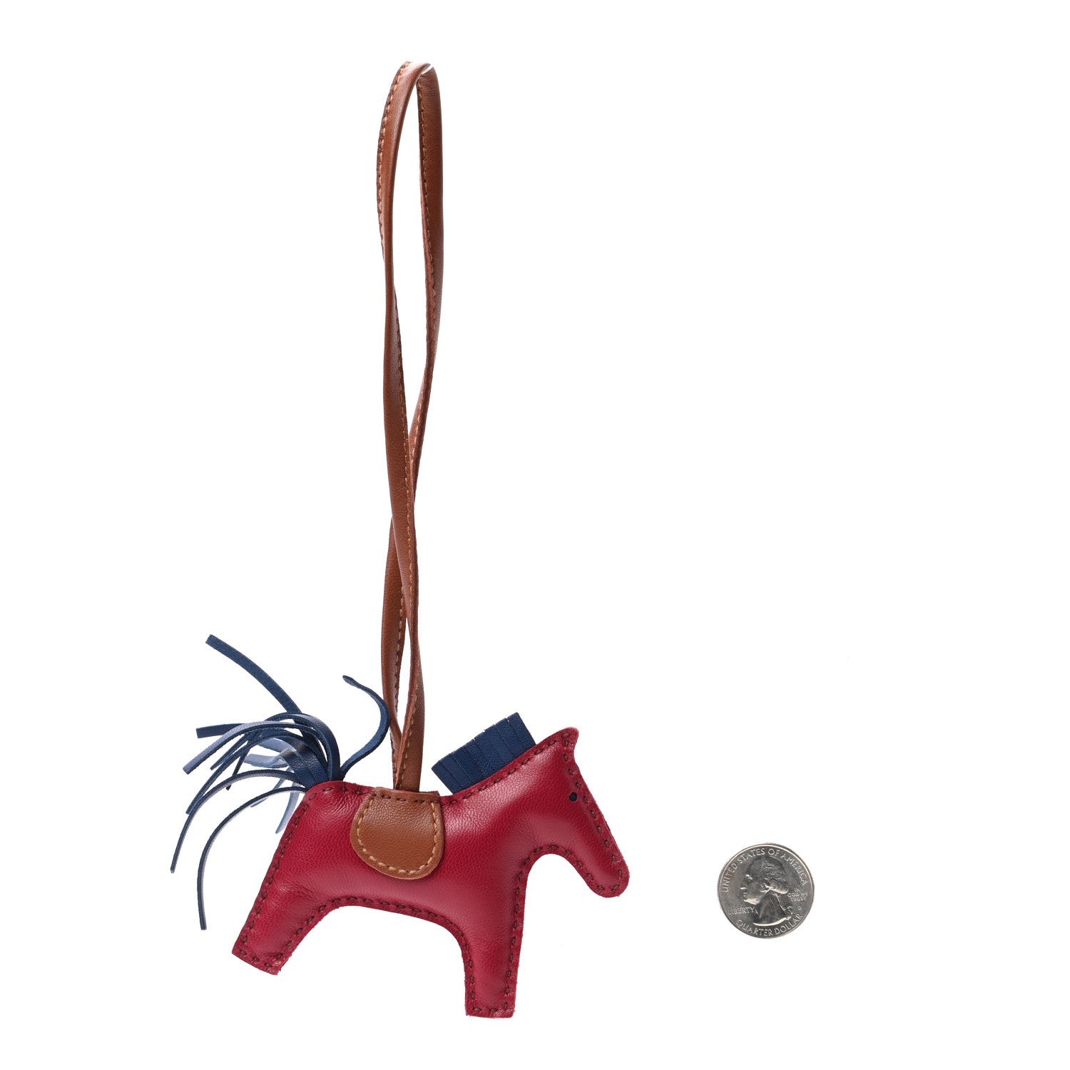 Hermes Milo Lambskin Grigri Rodeo Horse Bag Charm PM Rubis Bleu De Malte Fauve 2 of 3