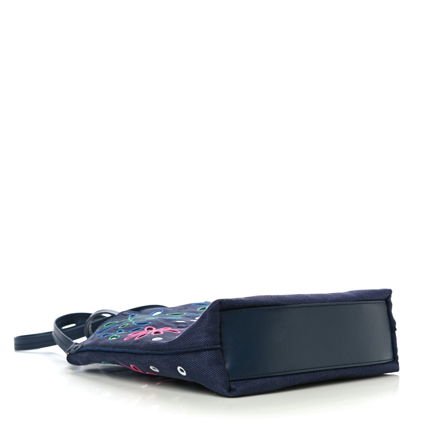 Linen Calfskin Large Kamilla North-South Tote Navy Multicolor