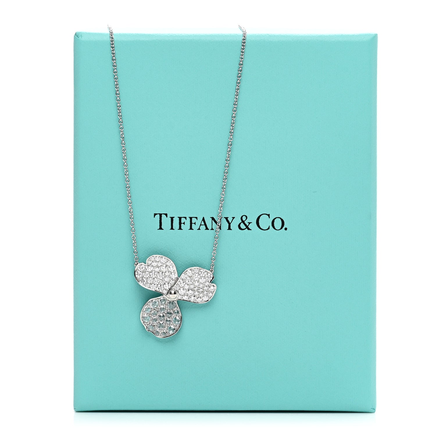 Tiffany Platinum Diamond Large Paper Flowers Pave Pendant Necklace 5 of 5