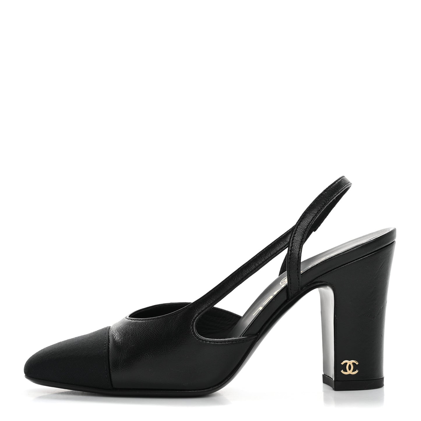 Lambskin Grosgrain Cap Toe CC Slingback Pumps 36 Black