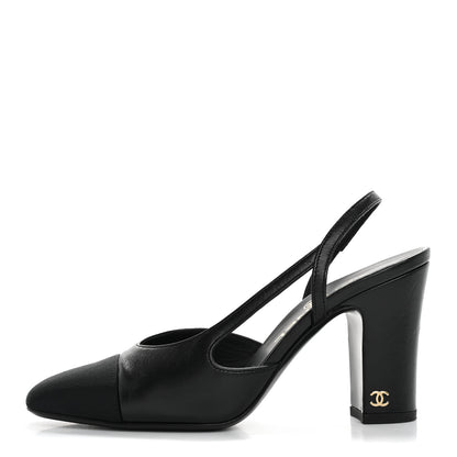 Chanel Lambskin Grosgrain Cap Toe CC Slingback Pumps 36 Black 1 of 13