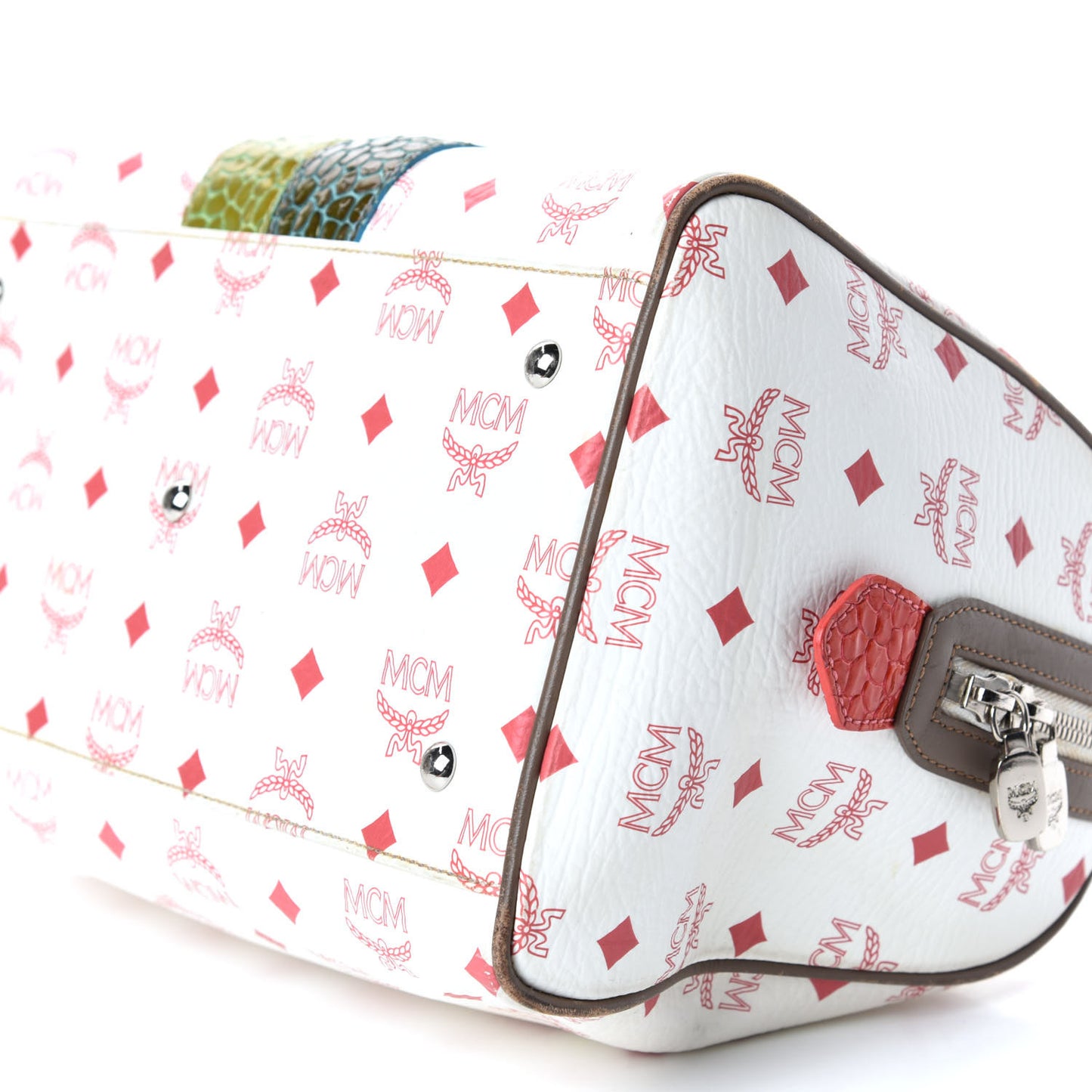 Visetos Striped Munich Lion Boston Satchel White