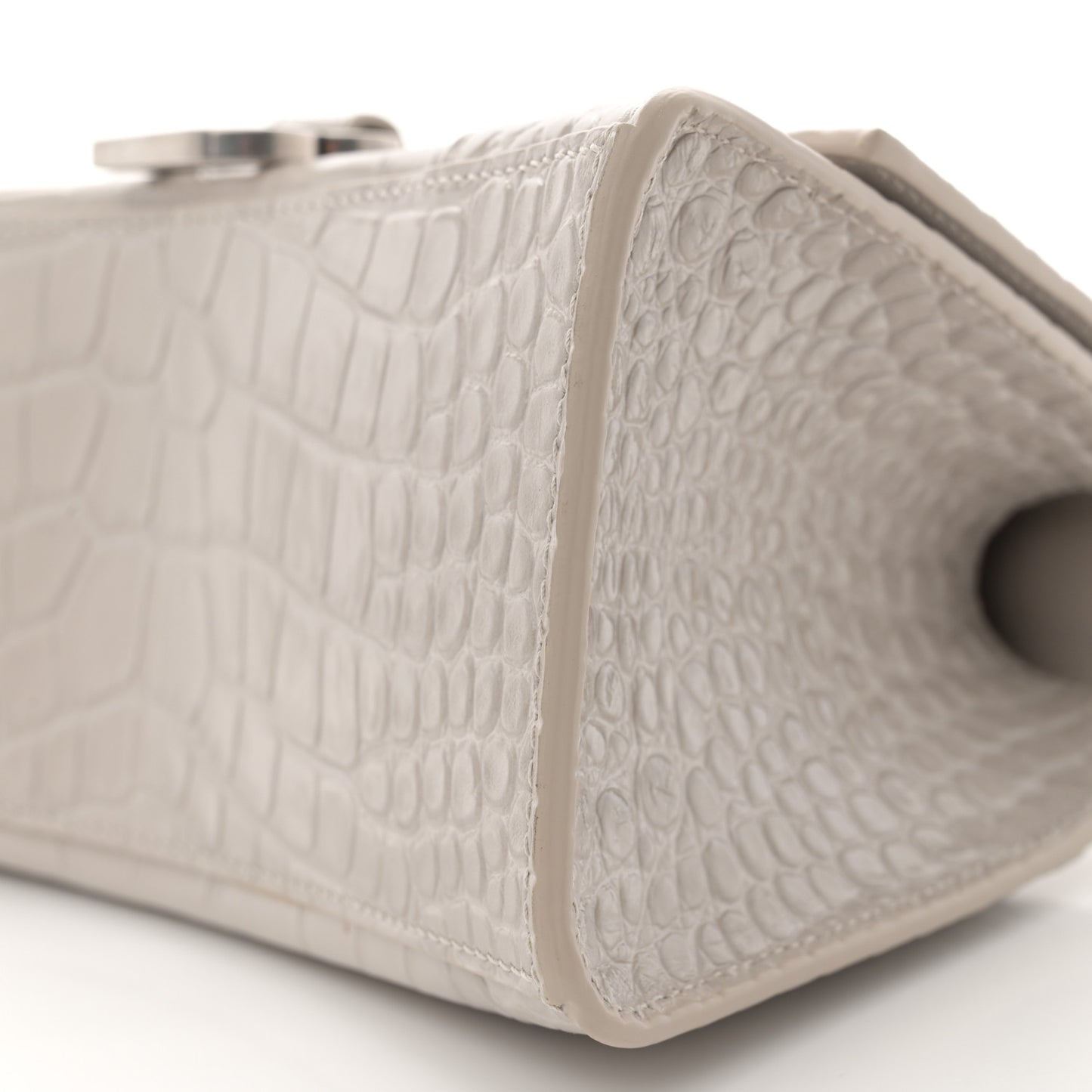 Shiny Calfskin Crocodile Embossed Small Hourglass Top Handle Bag Cold Beige