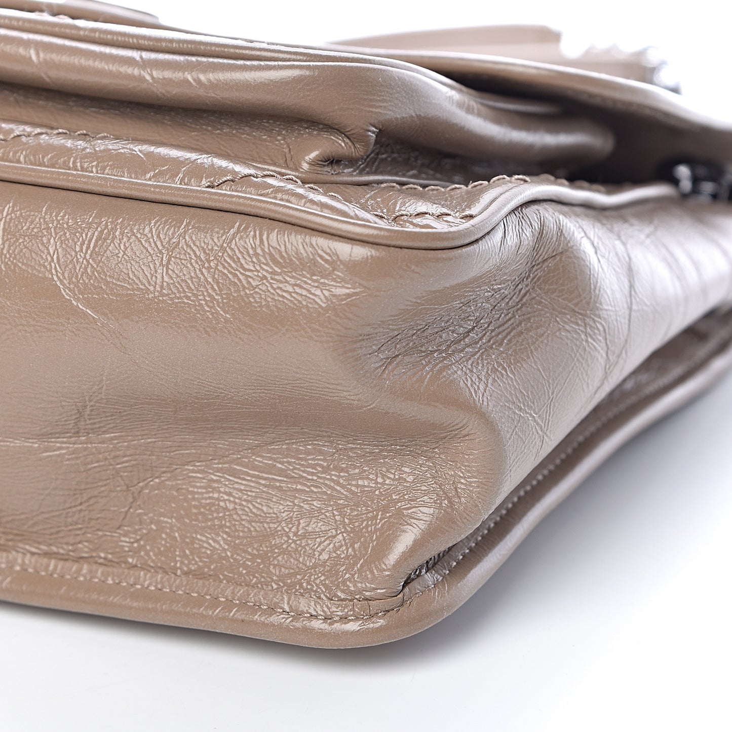 Crinkled Calfskin Matelasse Monogram Medium Niki Chain Satchel Light Taupe