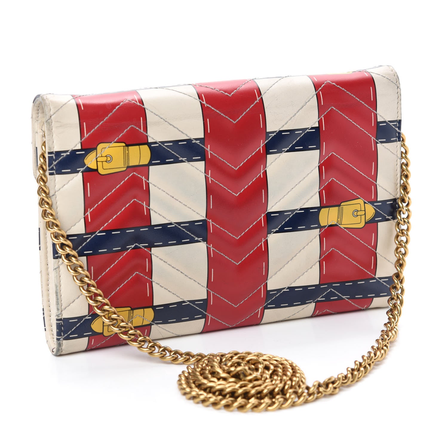 Gucci Calfskin Matelasse Trompe L'Oeil Print Mini GG Marmont Chain Wallet White 3 of 22