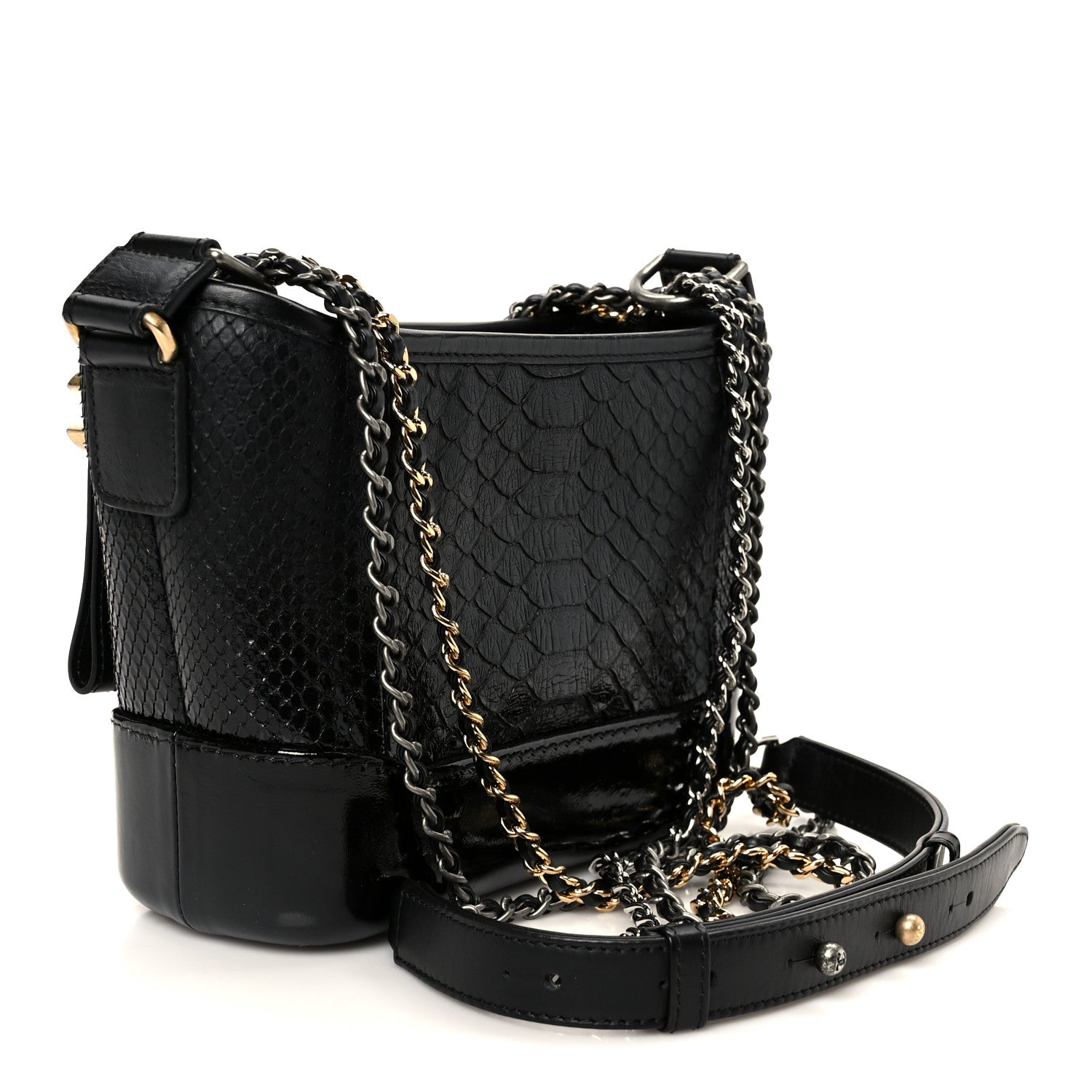 Chanel Snakeskin Patent Calfskin Small Gabrielle Hobo Black 3 of 10