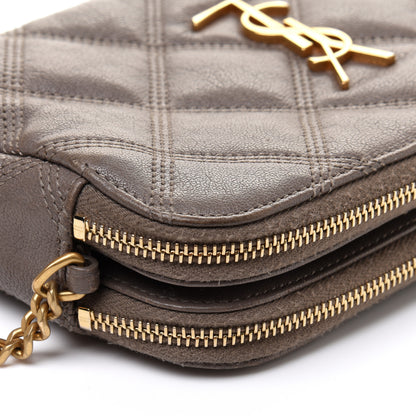Saint Laurent Grained Lambskin Quilted Mini Becky Double Zip Bag Taupe 11 of 16