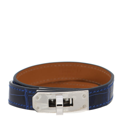 Hermes Shiny Alligator Kelly Double Tour Bracelet S Bleu Electrique 1 of 6