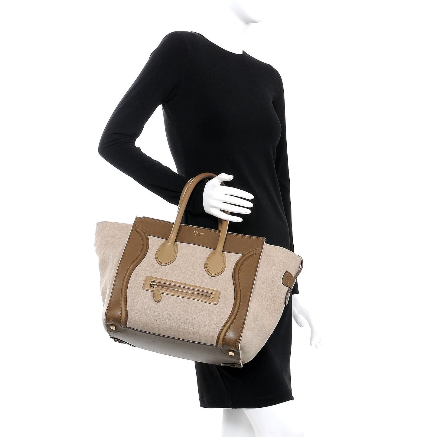 Calfskin Linen Mini Tri-Color Luggage Khaki