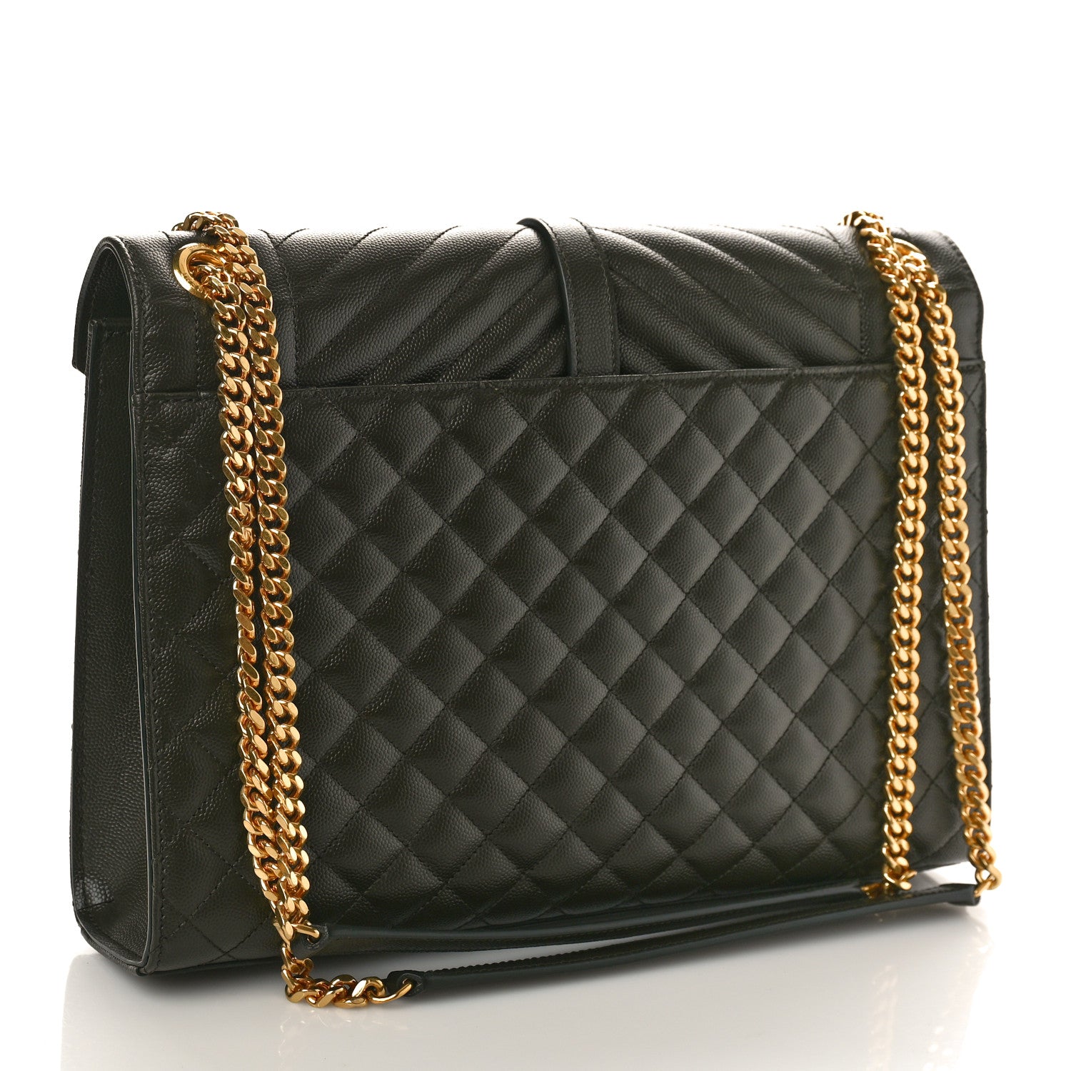 Saint Laurent Grain De Poudre Textured Mixed Matelasse Large Triquilt Monogram Satchel Army Green 3 of 9