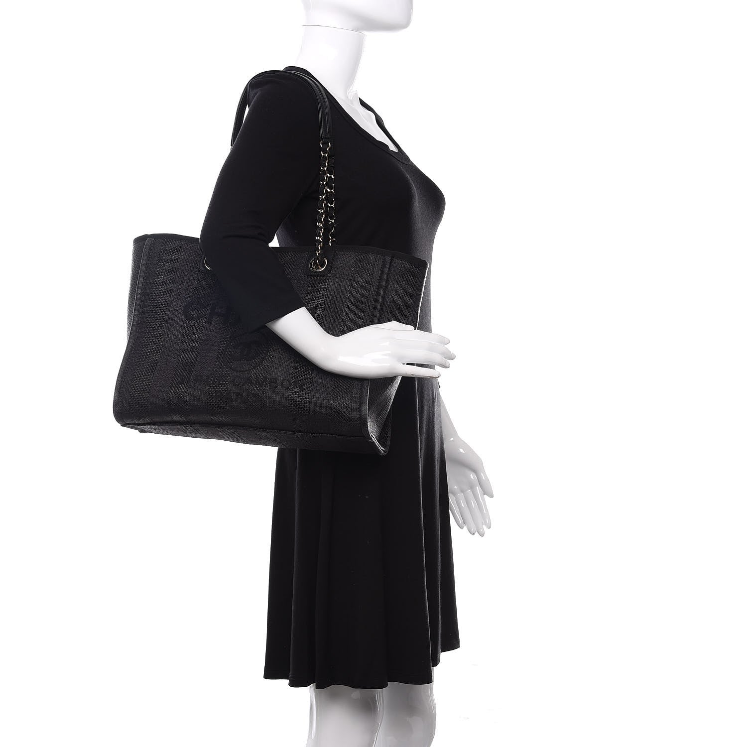 Chanel Mixed Fibers Striped Small Deauville Tote Black 2 of 10
