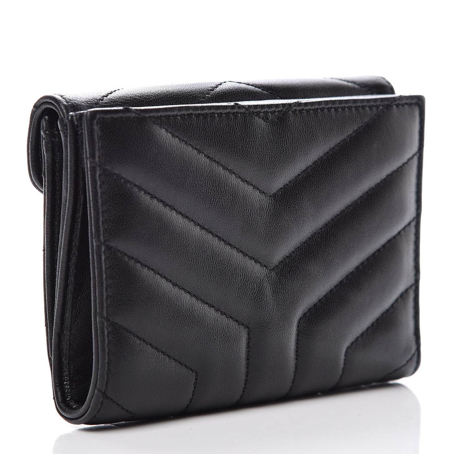 Lambskin Y Quilted Monogram Compact Loulou Wallet Black
