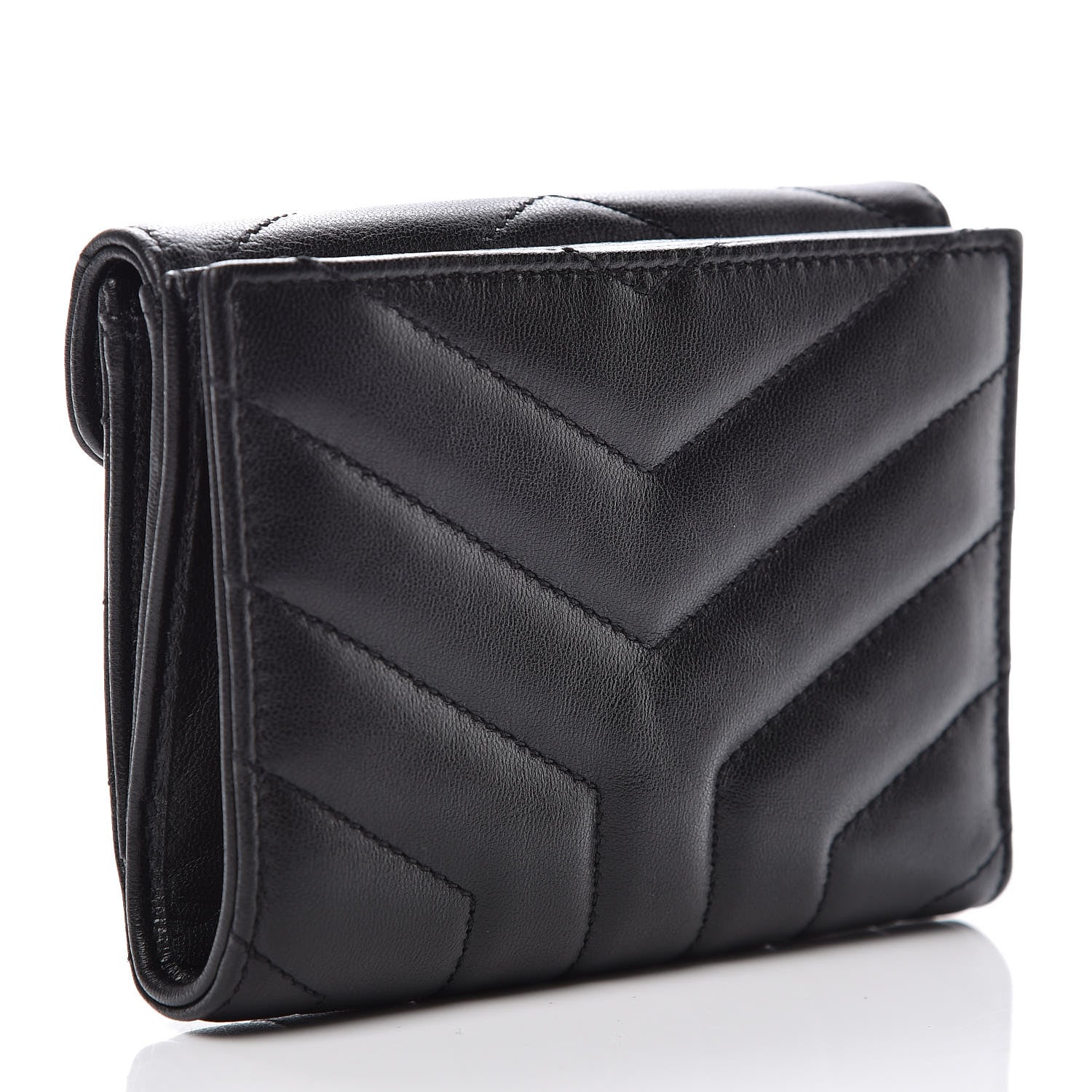 Saint Laurent Lambskin Y Quilted Monogram Compact Loulou Wallet Black 3 of 8