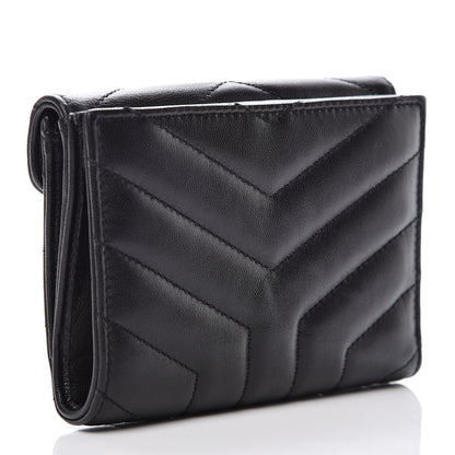 Saint Laurent Lambskin Y Quilted Monogram Compact Loulou Wallet Black 3 of 8