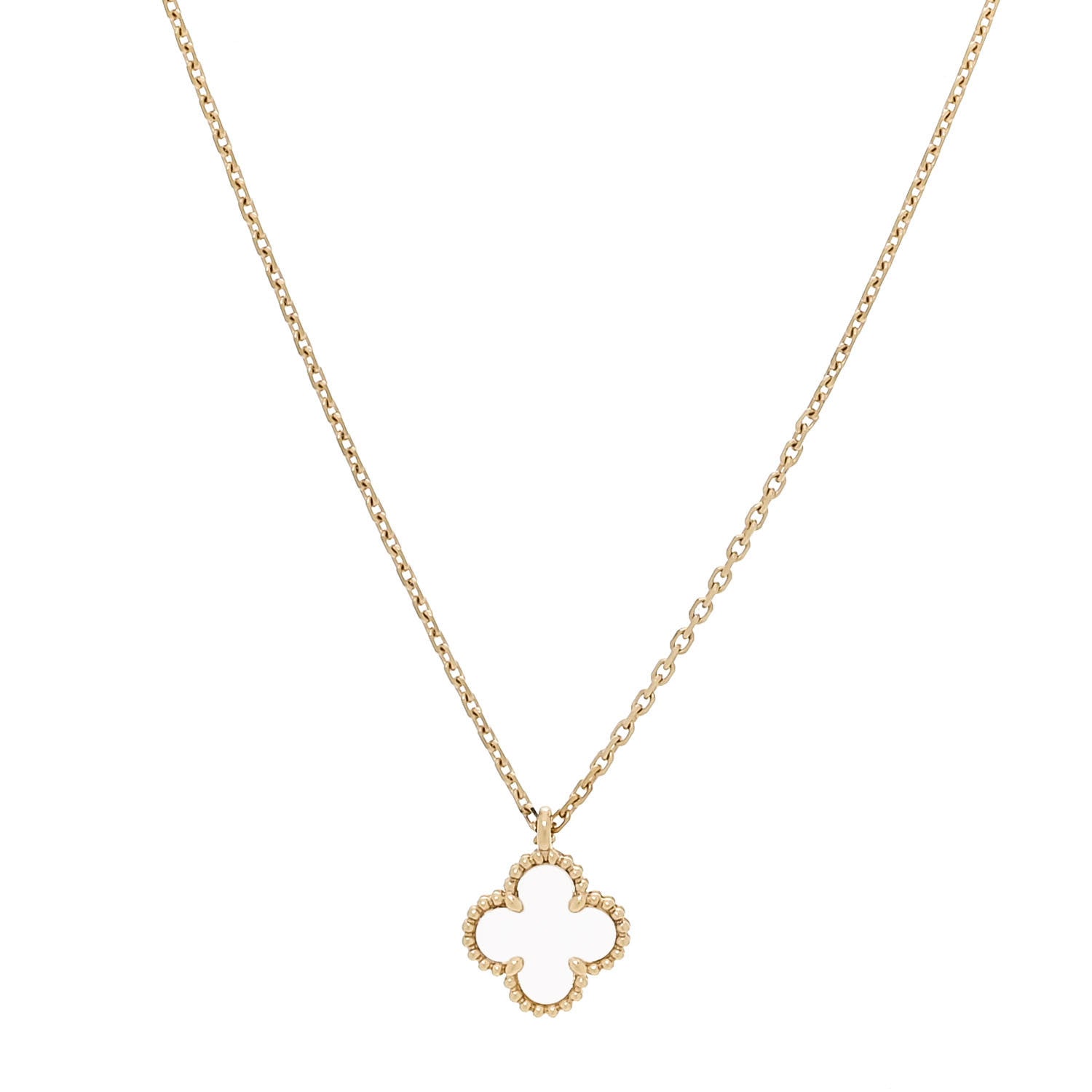 Van Cleef & Arpels 18K Yellow Gold Mother of Pearl Sweet Alhambra Pendant Necklace 1 of 5