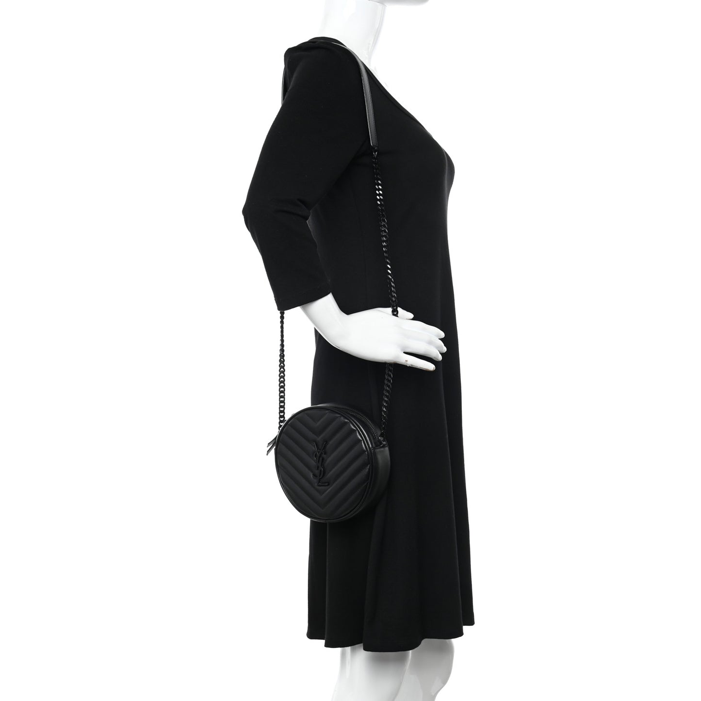 Calfskin Matelasse Chevron Round Vinyle Camera Bag Black