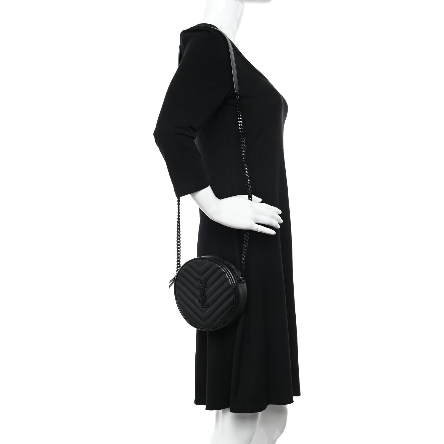 Saint Laurent Calfskin Matelasse Chevron Round Vinyle Camera Bag Black 2 of 9