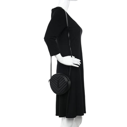 Saint Laurent Calfskin Matelasse Chevron Round Vinyle Camera Bag Black 2 of 9