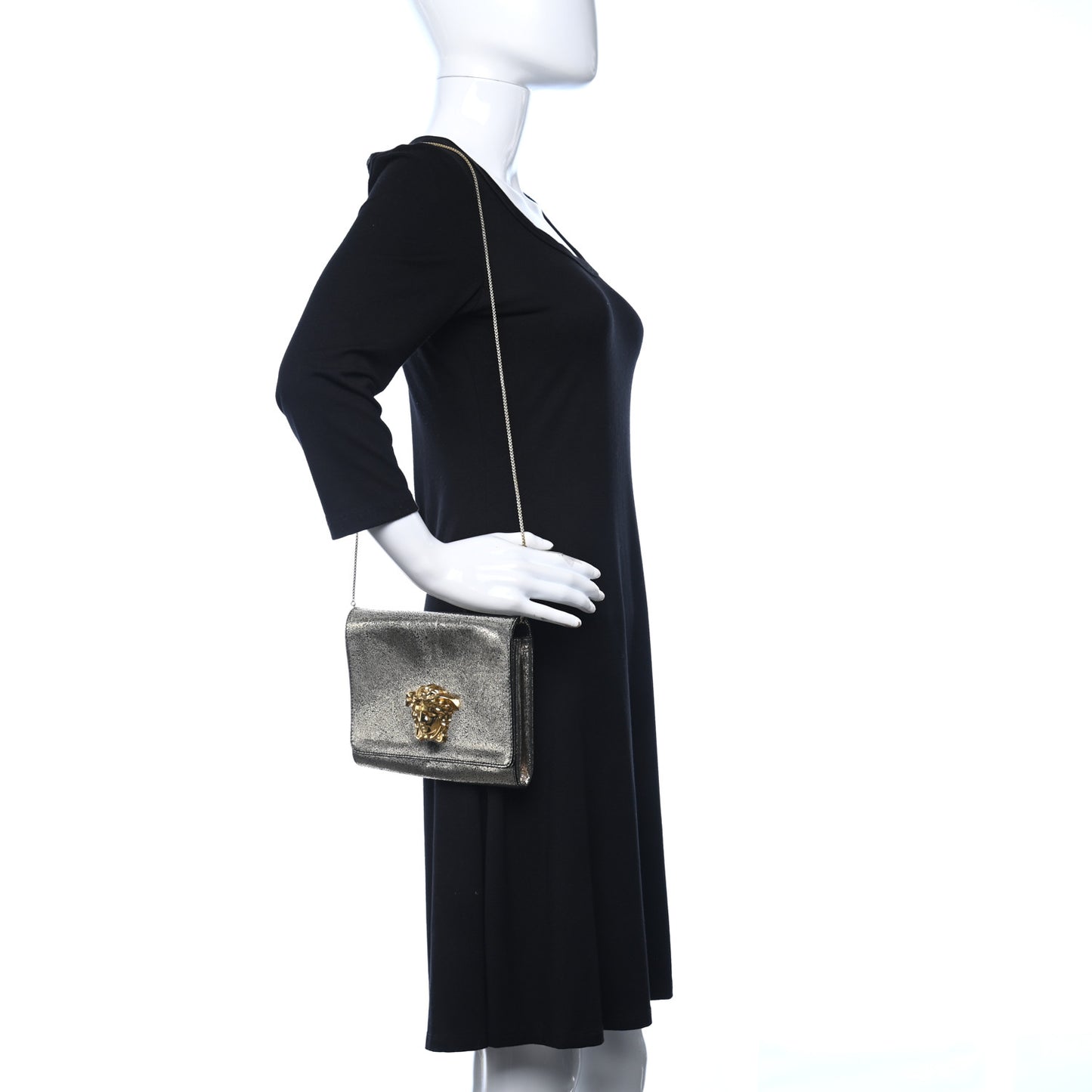 Metallic Suede Palazzo Medusa Evening Bag Gold
