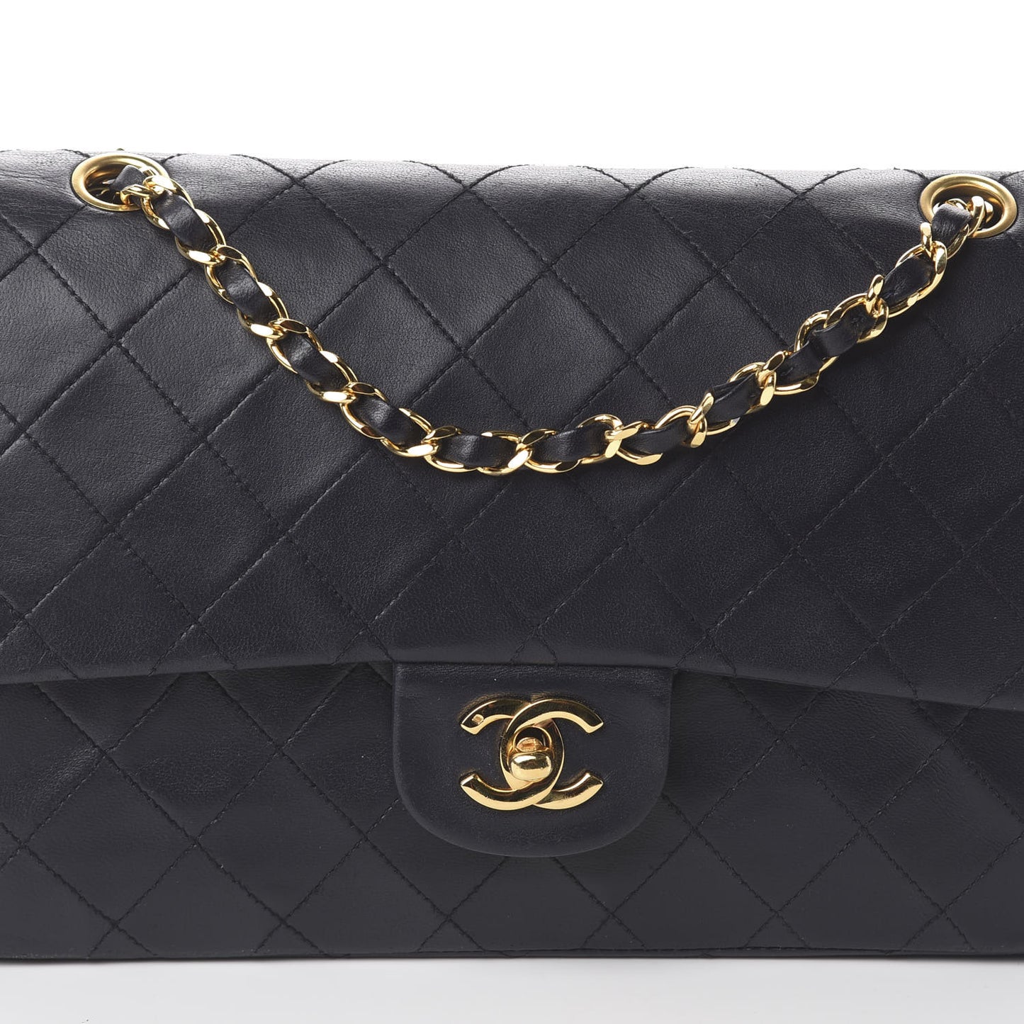 Lambskin Quilted Medium Double Flap Black