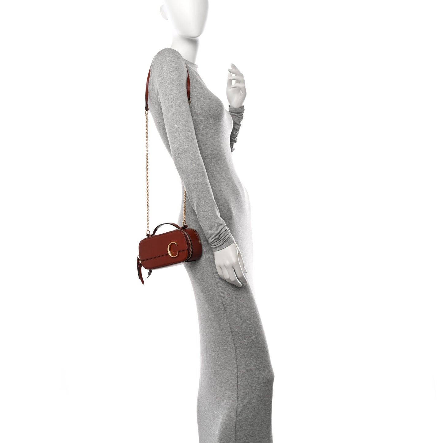 Shiny Calfskin Mini Vanity C Bag Sepia Brown