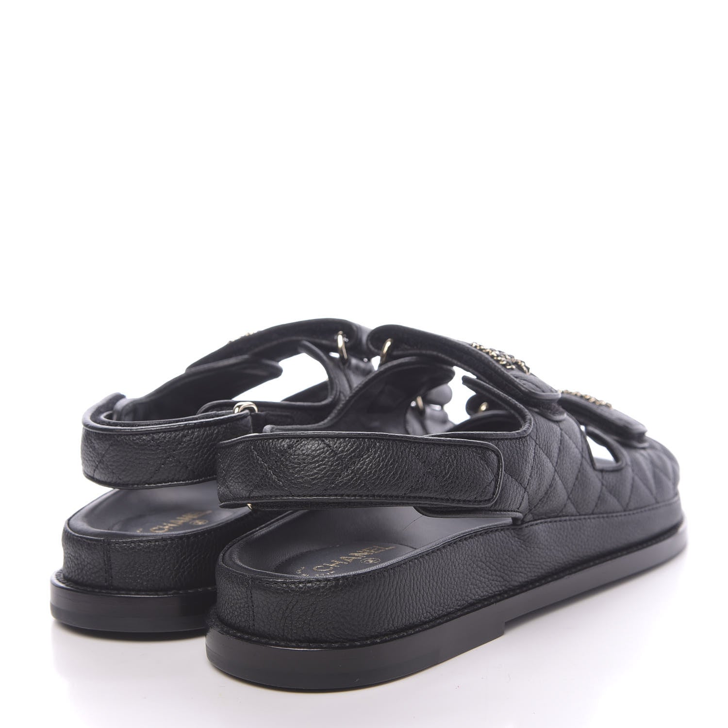 Chanel Grained Calfskin Velcro Dad Sandals 38.5 Black 4 of 8