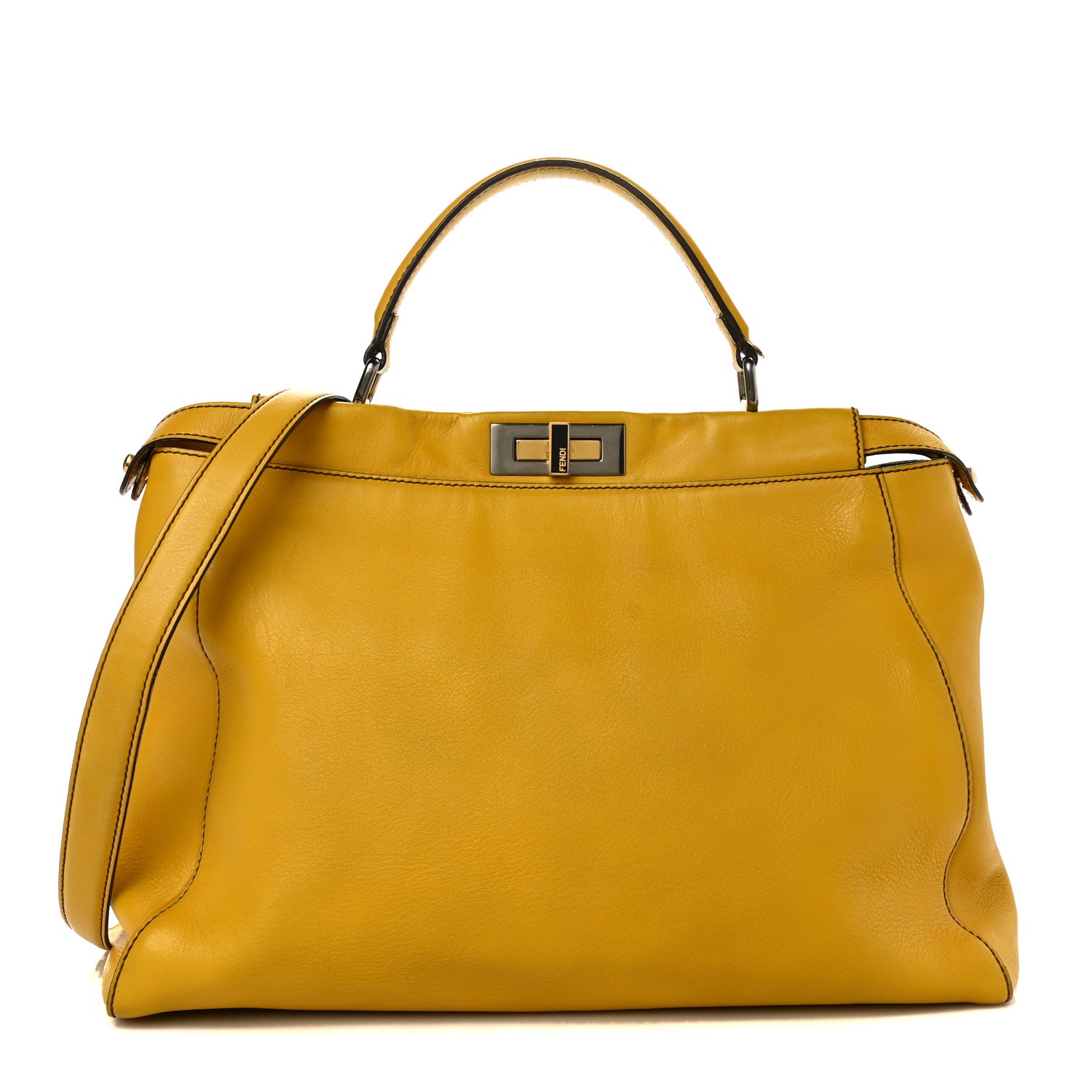 Fendi Vitello Zucca Large Peekaboo Iconic Satchel Yellow Tobacco 1 of 12