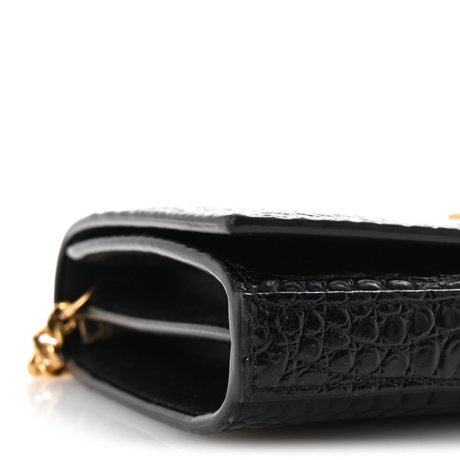 Saint Laurent Calfskin Crocodile Embossed Cassandre Wallet On Chain WOC Black 9 of 10