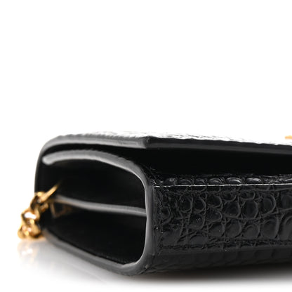 Saint Laurent Calfskin Crocodile Embossed Cassandre Wallet On Chain WOC Black 9 of 10