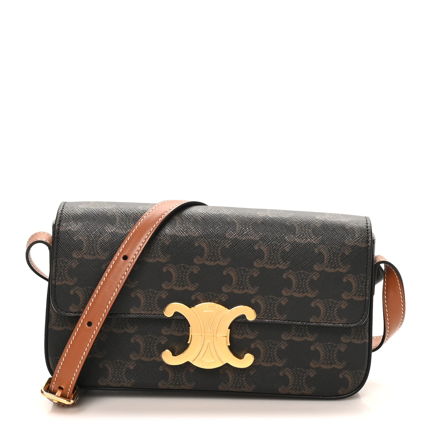 Celine Canvas Calfskin Triomphe Shoulder Bag Tan 1 of 9