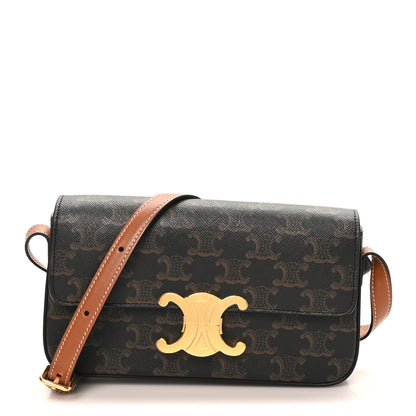 Celine Canvas Calfskin Triomphe Shoulder Bag Tan 1 of 9
