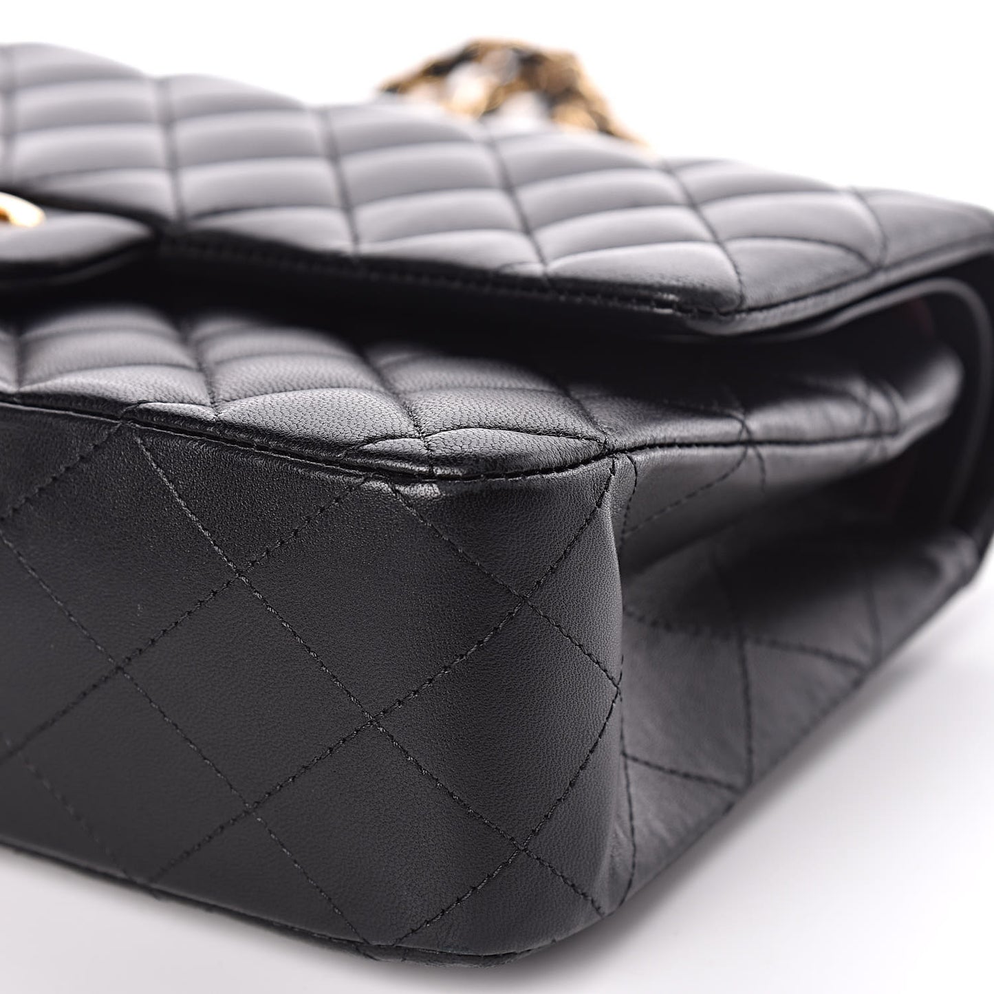 Lambskin Quilted Medium Double Flap Black