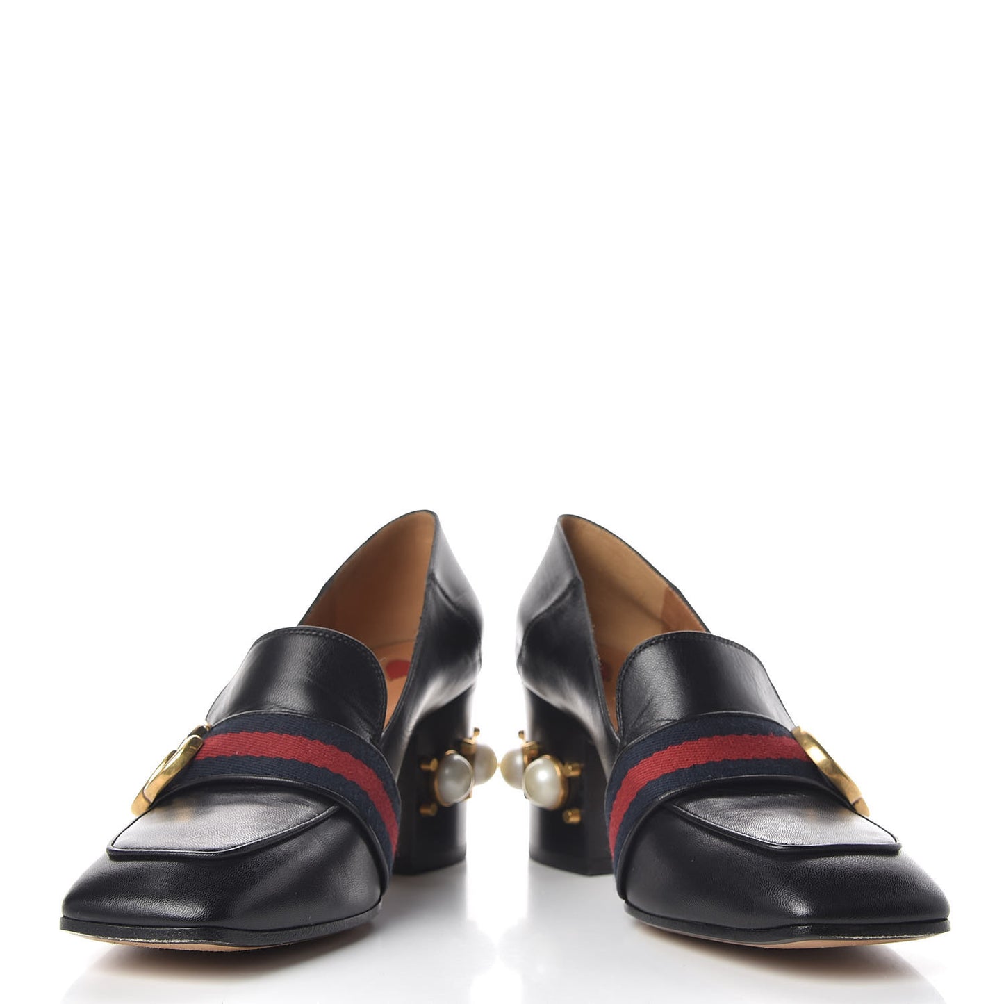 Malaga Kid Web Pearl Embellished Peyton 75mm Loafer Pumps 36 Black