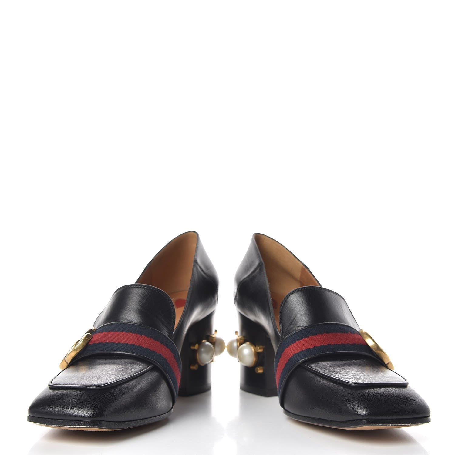 Gucci Malaga Kid Web Pearl Embellished Peyton 75mm Loafer Pumps 36 Black 5 of 11