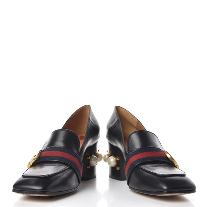 Gucci Malaga Kid Web Pearl Embellished Peyton 75mm Loafer Pumps 36 Black 5 of 11