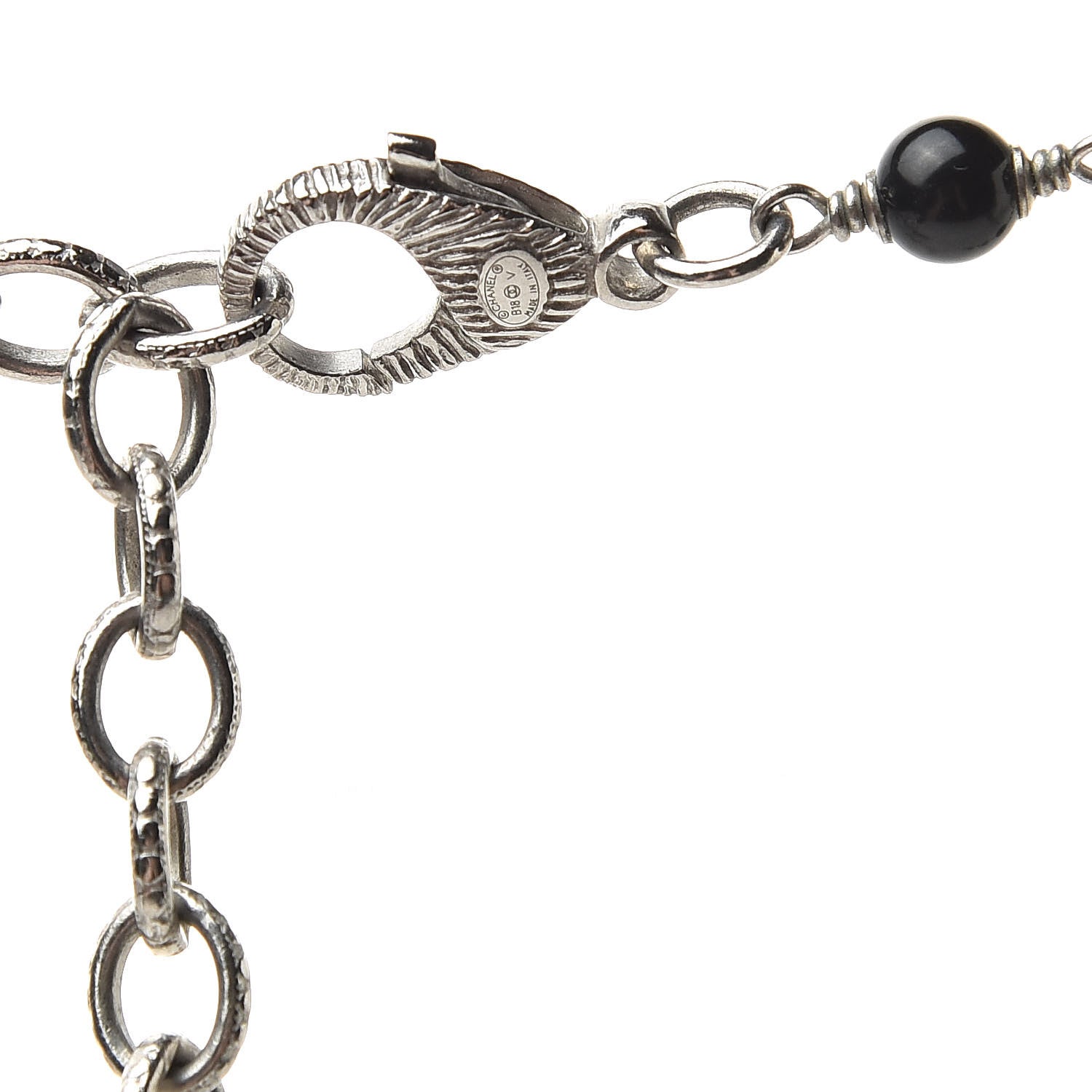 Chanel Pearl Beaded Crystal CC Long Necklace Black Silver 4 of 7