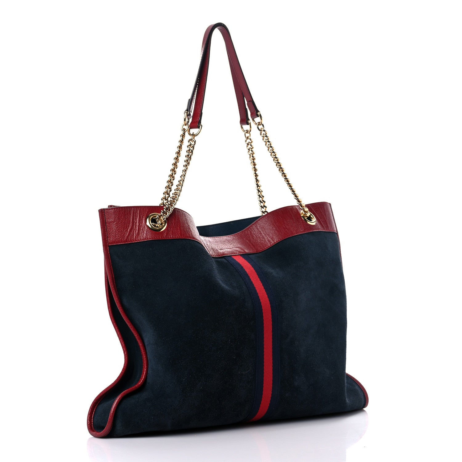 Gucci Suede Calfskin Large Rajah Chain Tote New Blue Romantic Cherry 3 of 14