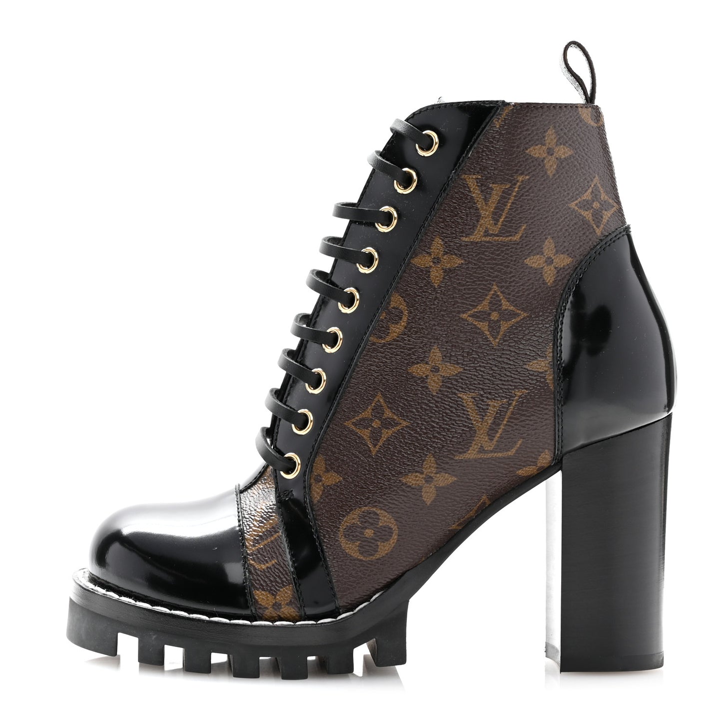 Patent Calfskin Monogram Star Trail Ankle Boots 37 Black