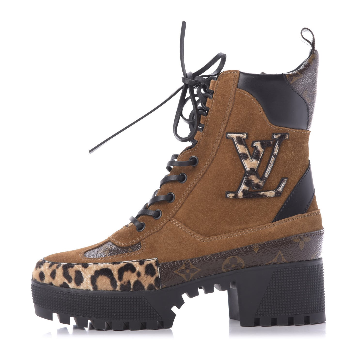 Suede Calfskin Monogram Laureate Platform Desert Boots 37.5 Cognac