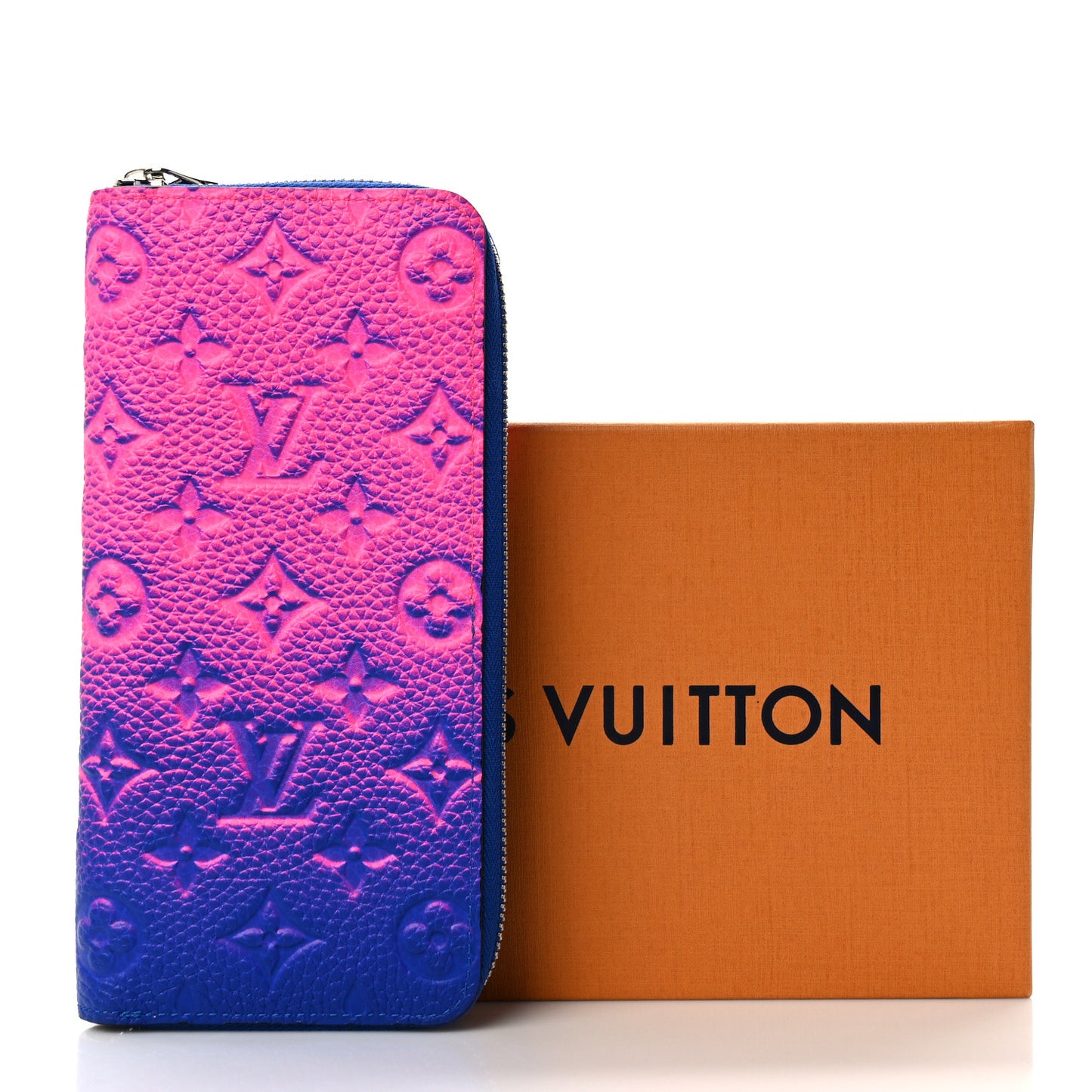 Taurillon Illusion Zippy Vertical Wallet Bleu Rose