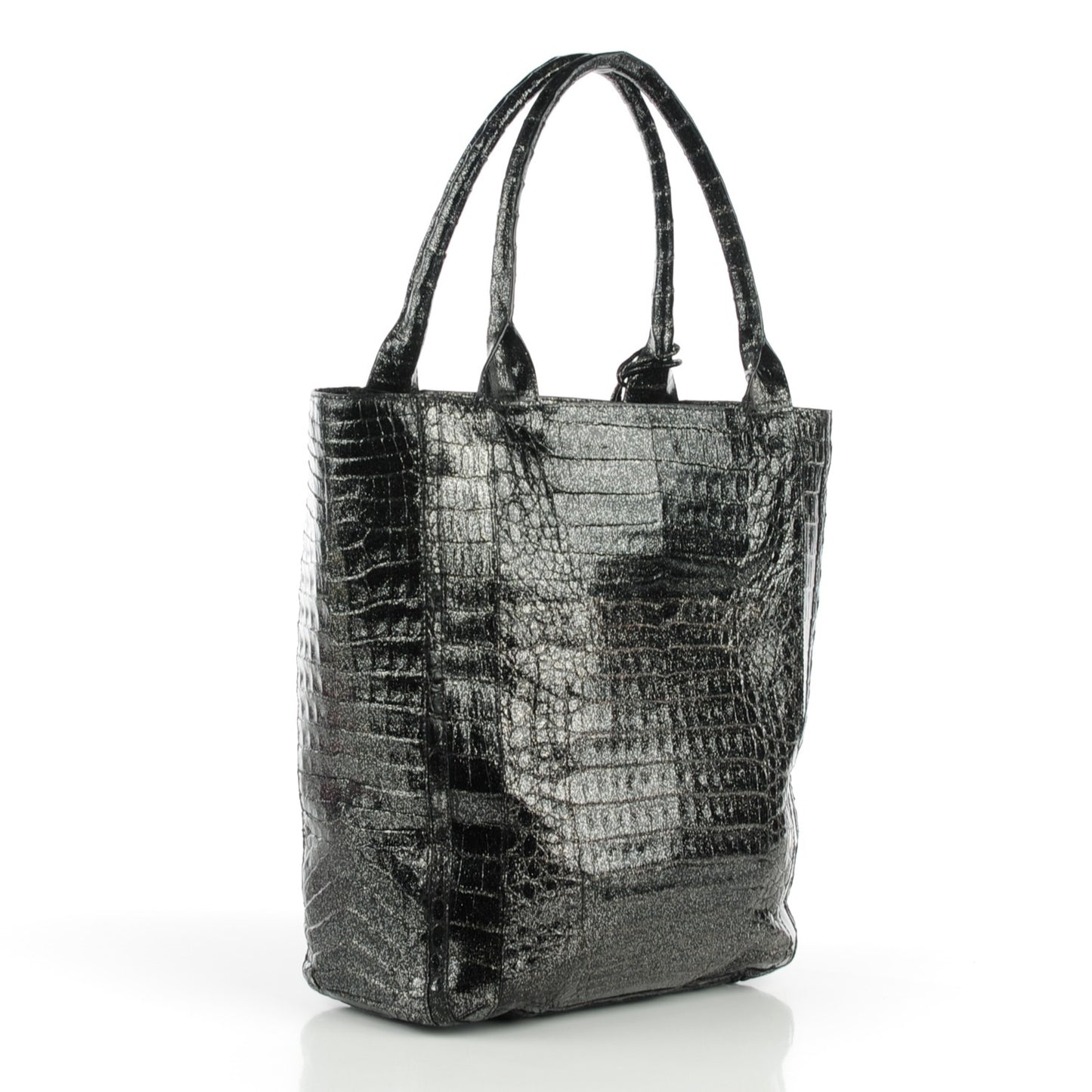 Crocodile Medium Leaf Tote Black Glitter