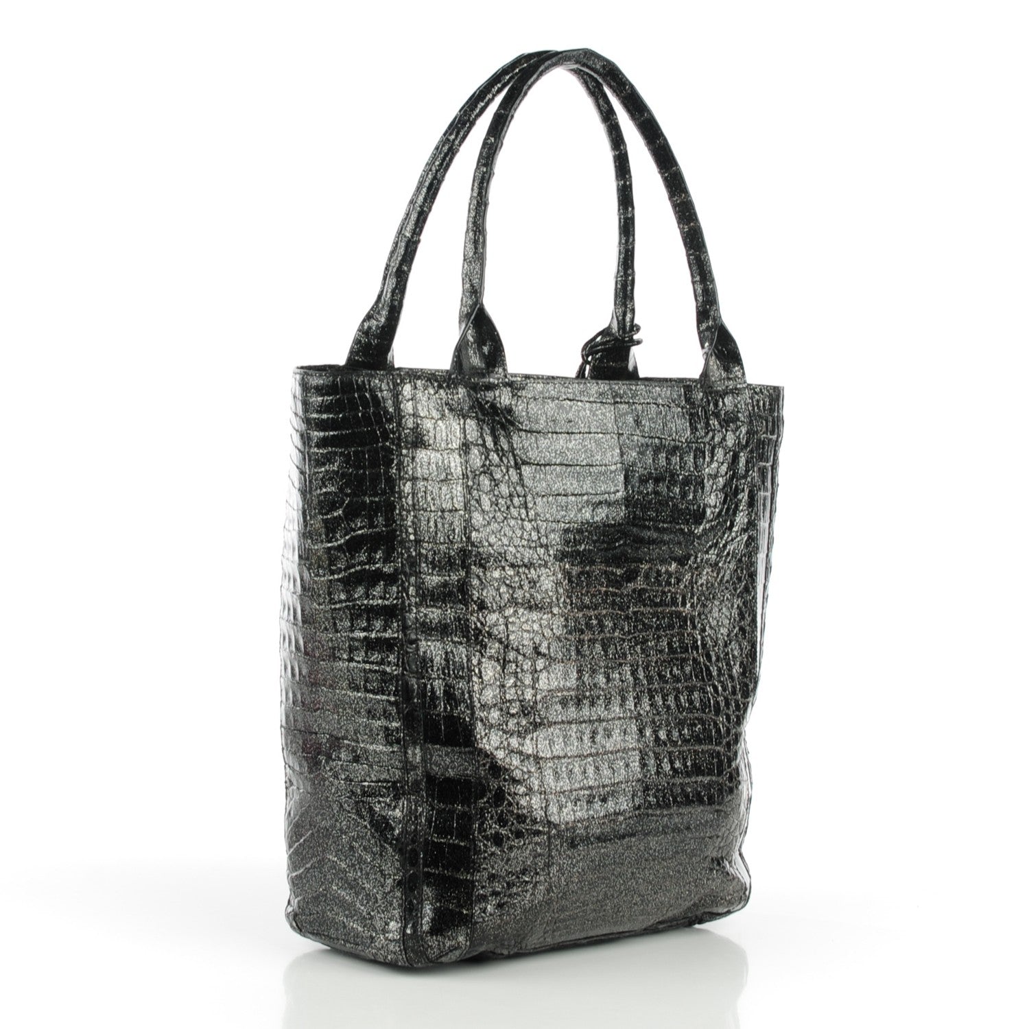 Nancy Gonzalez Crocodile Medium Leaf Tote Black Glitter 3 of 8